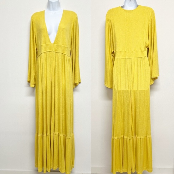 Free People Beach Womens Yellow Moon Walkin Layered Maxi Dress Size Medium - Picture 2 of 7